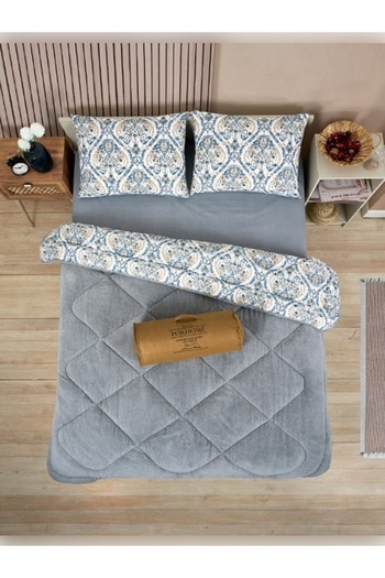 Sudem Home Collection Double Double Sided Luxury Welsoft Elite Quilt Soft Fleece Quilt and Pillow Case Aksu Gray