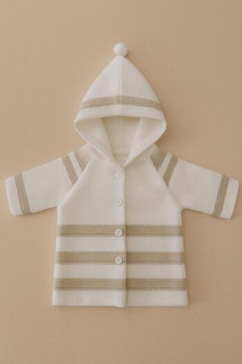 Cevval Striped Hooded Double Layer Knitted Baby Cardigan