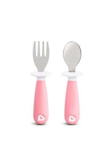 Munchkin Splash-Proof Fork & Spoon Set |   12 Months+ |   2 Pieces | Pink | Bpa Free |   Masaya Does Not Exist.
