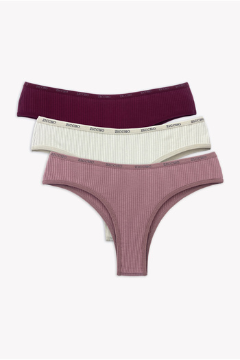ZICCHO 3 Pack Ribbed Cotton Fabric Brazilian Panties Set