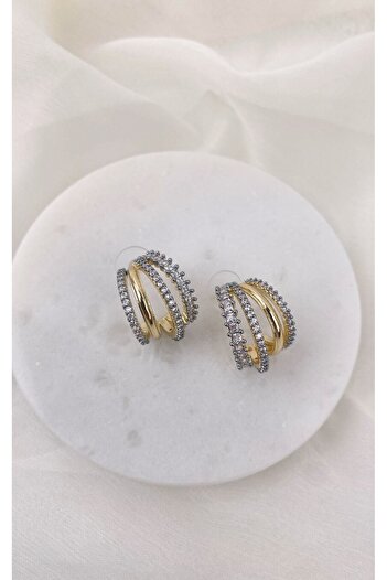 Sacha Accessories Zircon Stone Row Curved Gold Silver Half Hoop Earrings