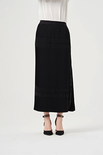 MissWhence Pleated Side Zipper Skirt Black 37921