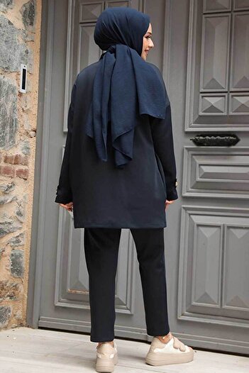 Neva Style Düğmeli Lacivert Tesettür İkili Takım 12391L