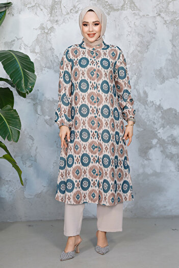 Neva Style Σετ Hijab με Σμαραγδένιο Πράσινο Μοτίβο - 10692ZY