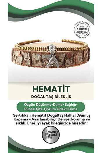 OSMANLI DEĞERLİ TAŞ Sertifikalı Hematit Doğaltaş Halhal (gümüş Kapama - Ayarlanabilir Ölçü) B909