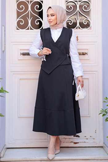N.S NEVA STYLE Black Hijab Skirt Double Set 75471S