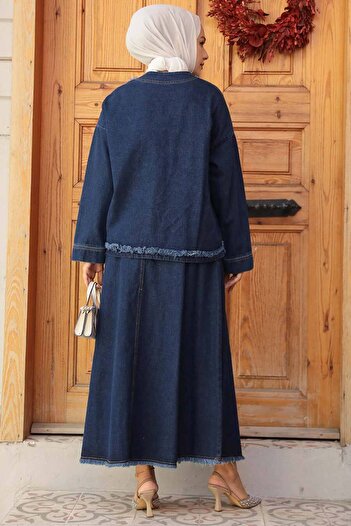 Neva Style Σετ τζιν με μπλέ μπλέ Hijab φούστα και μπουφάν - 19012L