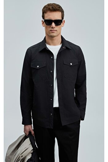 Lufian 111120067 Alex Seasonal Thin Raincoat Πουκάμισο Ανδρικό Παλτό ΜΑΥΡΟ