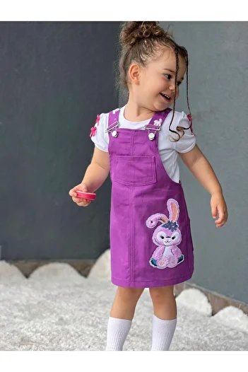 DUDOR KİDS Girl's Purple Gilet Dress and White T-shirt Set-23 April-Holiday