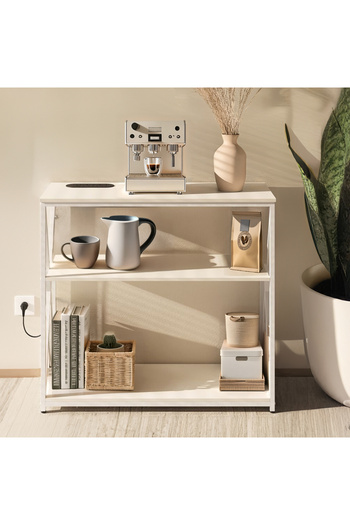 AGD Adjustable 3-Tier Console Table with Charging Base and Storage Shelf, 100×35×90 cm, White