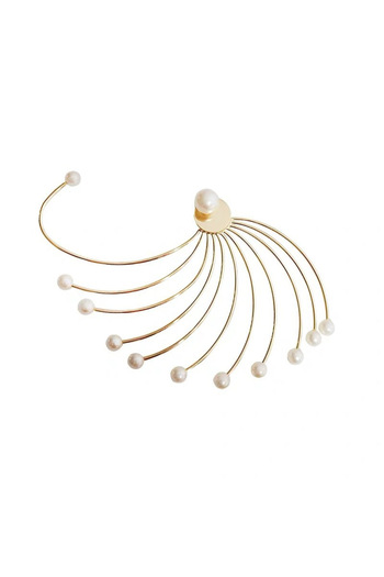 Generic Fan-shaped Earrings Vintage Pearl Earrings 1 pack Gold Retro Exaggerated Tassel Pearl Front Back Ear
