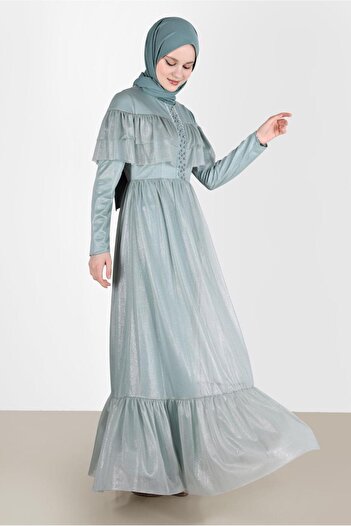 Alvina Foil Dress - Bead Detail and Ruffle, Model 42786