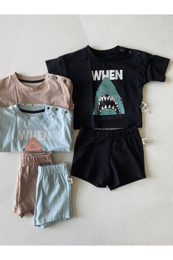 rg kidsstore Unisex Shark Patterned T-Shirt and Shorts Set