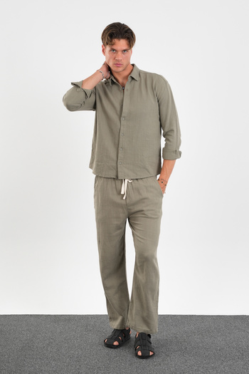 Redline Flare Winter Baggy Pants Oversize Shirt Bottom Top Set 100% Cotton