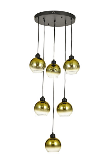 Avizemoda Side 6 lı Gold Camlı Salon Oturma Odası Modern Sarkıt Avize - (Siyah Kasa)