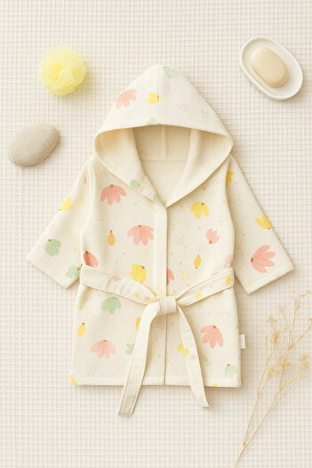 Bebitof Pastel Floral Bathrobe – Soft Cotton Fabric, for Babies 0-2 Years Old