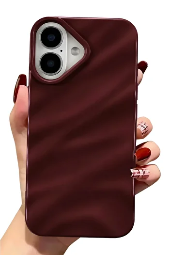 Fibaks Apple iPhone 16 Case Glossy Embossed Wave Design Patterned Plum Shock Absorbing Silicone Cover
