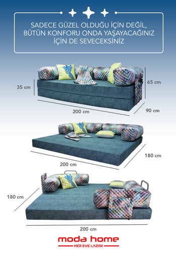 moda home bedding Yataklı Kanepe,yatak Olabilen,dinlenme Amaçlı Legom Aktivite Koltuğu,yazlık,öğrenci Kanepesi(İNDİGO)