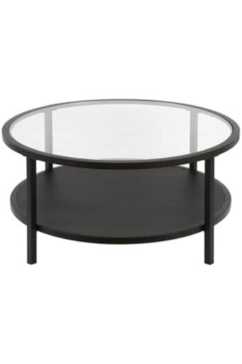 AGD Modern Glass Coffee Table 2-tier Side Table Round Glass Top Table For Living Room, Office And Hotel