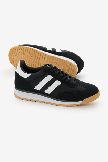 Tonny Black Unisex Siyah Beyaz Termo Taban Çift Şeritli Bağcıklı Spor Ayakkabı