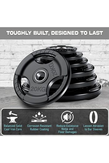 Delta Power Delta Power Fitness Olympic Weight Plates with Rubber Finish, 2" Opening and Triple Handles, 20kg