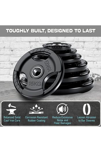 Delta Power Delta Power Fitness Olympic Weight Plates with Rubber Finish, 2" Opening and Tri-Grip Handles, 15 Kg