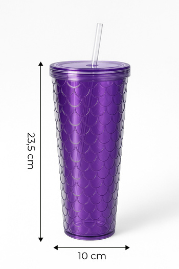 Kitchen Life Sparkle Colored Glass with Straw 750 ml Presentation Glass with Lid, Soft Drink Glass