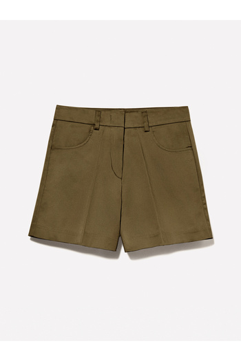 Sisley Women's Dark Khaki Stretch Cotton Pocket High Waist Slim Fit Shorts