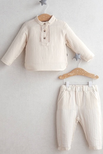 MixMax Bebe Baby Boy Ceremony Boy Bottom Top Set Ecru Color 100% Cotton