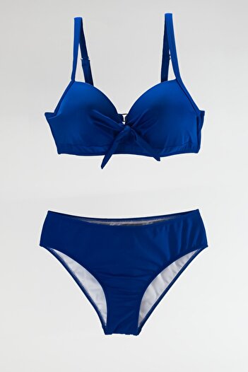 TooHot Kadın Saks Mavi Büyük Kalıp Push-up Fiyonklu Alt Üst Bikini Takım