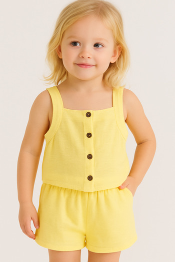 Bubito Suspender Muslin Baby Girl Summer Shorts Set of 2-Yellow