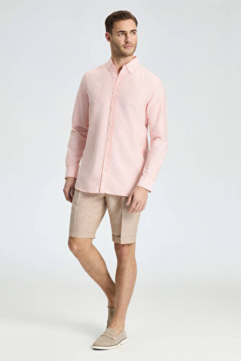Hemington Pure Cotton Salmon Color Striped Oxford Shirt