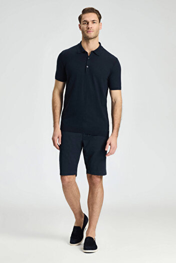 Hemington Navy Blue Cotton Chino Bermuda Shorts