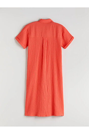 LC Waikiki Lcwaikiki Classic Orange Textured Oversize Muslin Shirt Dress
