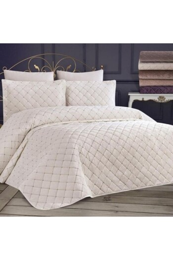 DOWRY Velvet duvet cover 250x260 cm with 2 pillowcases, Dessert Cream
