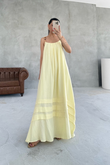 Seda Yalçın Atelier Yellow Beaded Strap Detailed Comfortable Linen Dress
