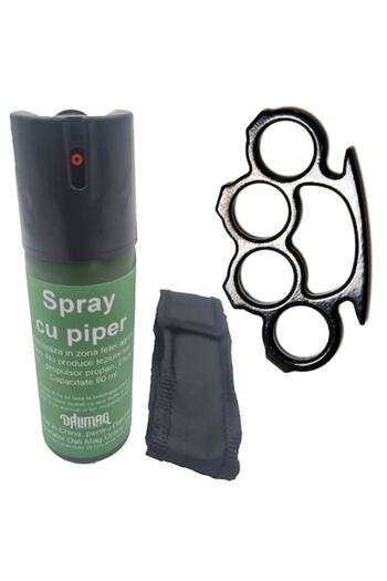 dalimag Self Defense Kit - Knife, Knuckle Duster, Spray Irritant 60ml, Dalimag
