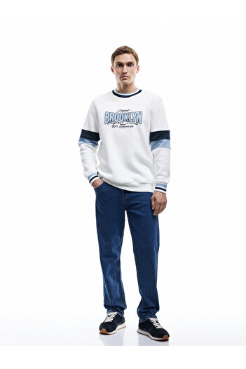 Koton Raised Long Sleeve Crew Neck Color Block College Printed Sweatshirt