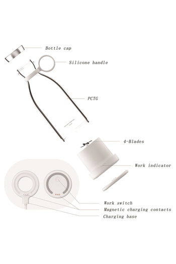 OEM Mini Portable Blender with Battery, 50W, 1400 mAh, Wireless Charging, Waterproof, 350 ml, White