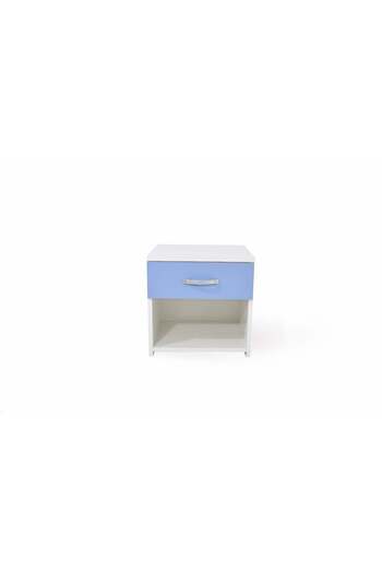 haaus.ro Leco Bedside Table, 1 Drawer, White/Blue, 40 x 35 x 40 cm