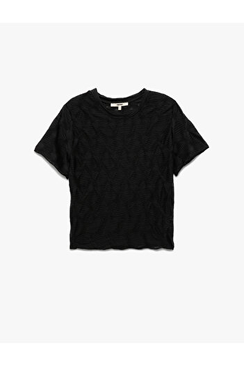 Koton Wrap-Around Fabric Textured Slim Fit Short Sleeve Crew Neck T-Shirt