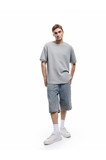 Koton Μπλουζάκι με κοντό μανίκι Crew Neck Buckle Fabric Raised Basic Oversize T-shirt