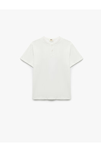 Koton Cotton Short Sleeve Crew Neck Button Basic School T-Shirt