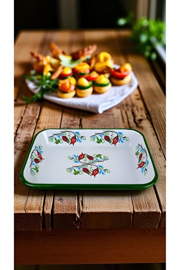 İnci Emaye No 28 Enamel Rectangle Plate Dish Breakfast Camping Picnic
