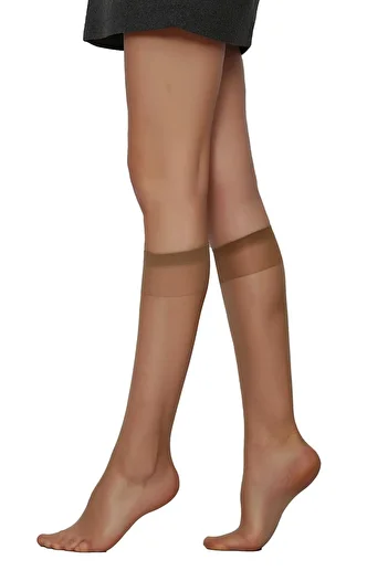 Daymod Women's bronze color lady fity 15 thin shiny toeless knee high socks 6 pack