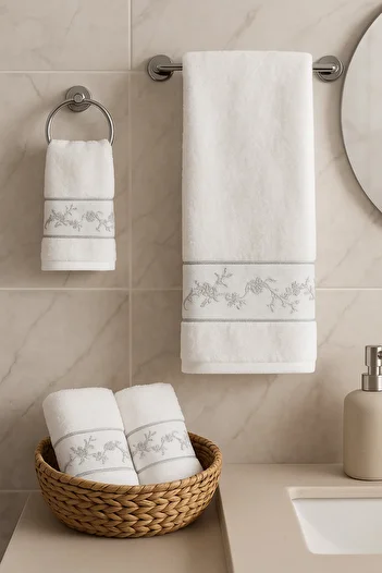 Özdilek Floral Embroidered Guest Bathroom Set