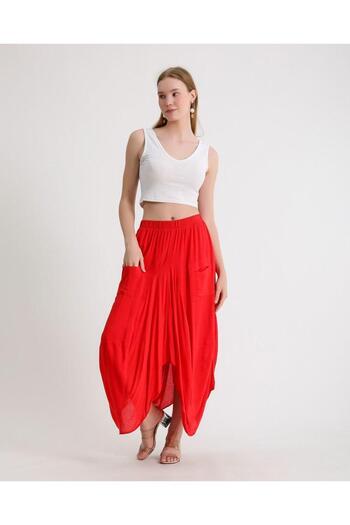 AGORATEKSTİL Women's Cotton Fabric Shalwar Skirt with Double Pockets