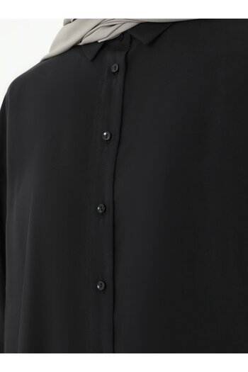 Refka Modal Blouse / Shirt with Pili Detail - Black - Refka