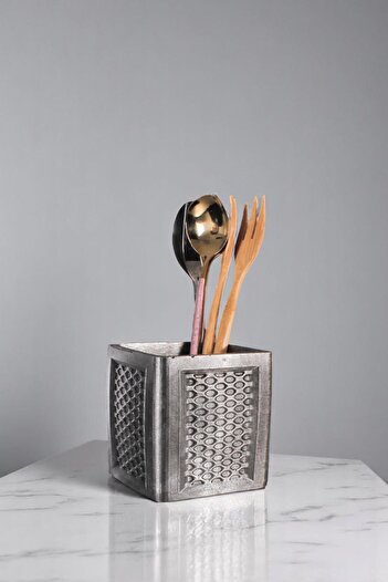 Evene Countertop Cutlery Decorative Vertical Cutlery Cylinder Cutlery Silver Antique Color Model 86