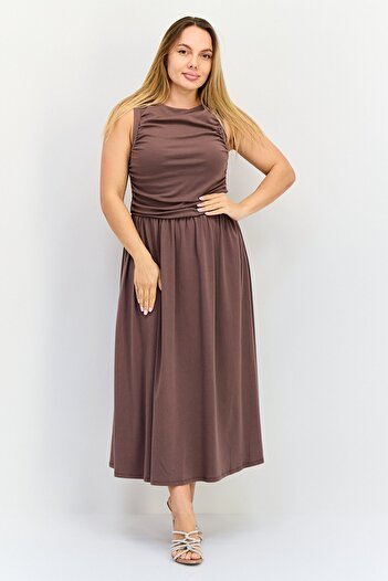 Bebe Women Solid Midi Dress, Chocolate Brown